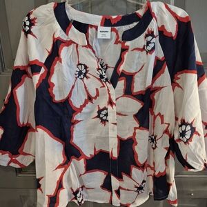 Sonoma Women's Floral Top - White and Blue Size PXXL NWT